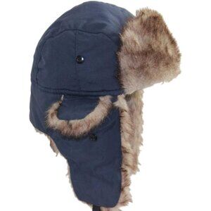 Unisex Navy Blue 100% Polyester Skiing Trooper Winter Ear Flaps Trapper Hat